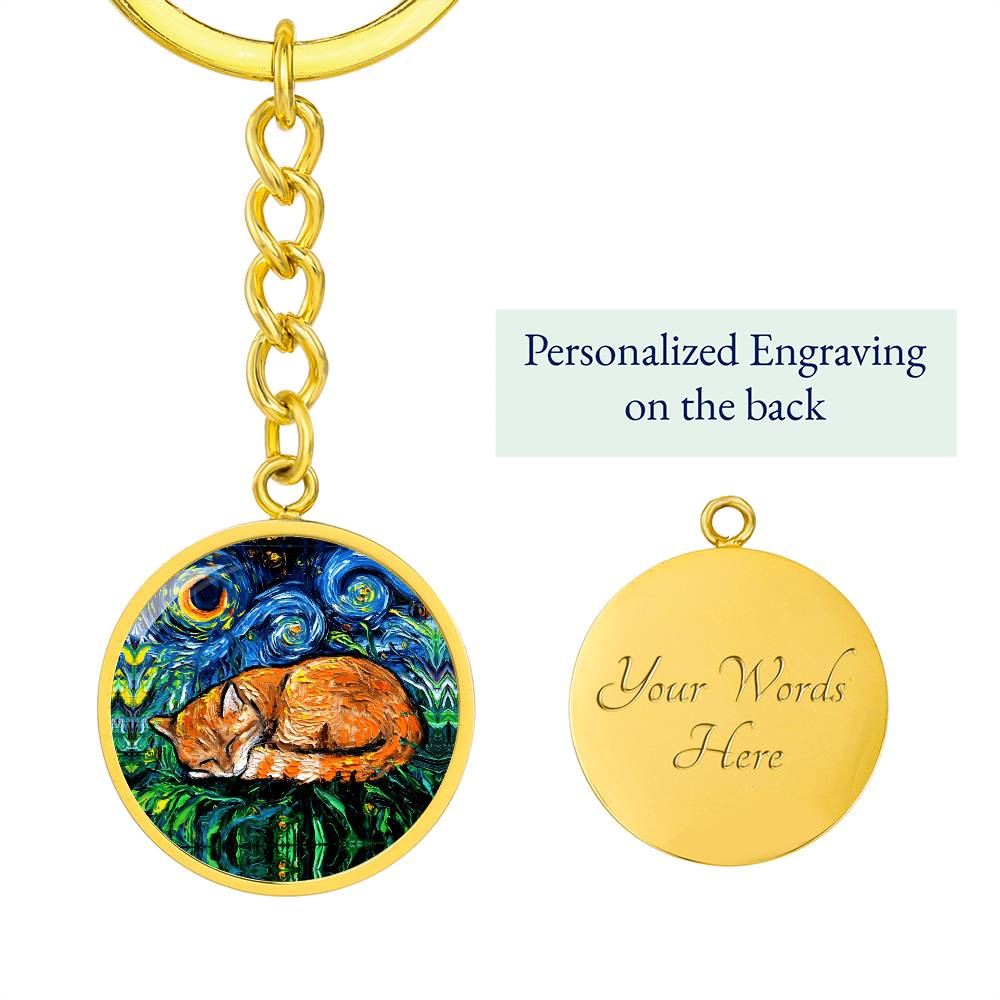 Sleeping Orange Tabby Starry Night Round Keychain