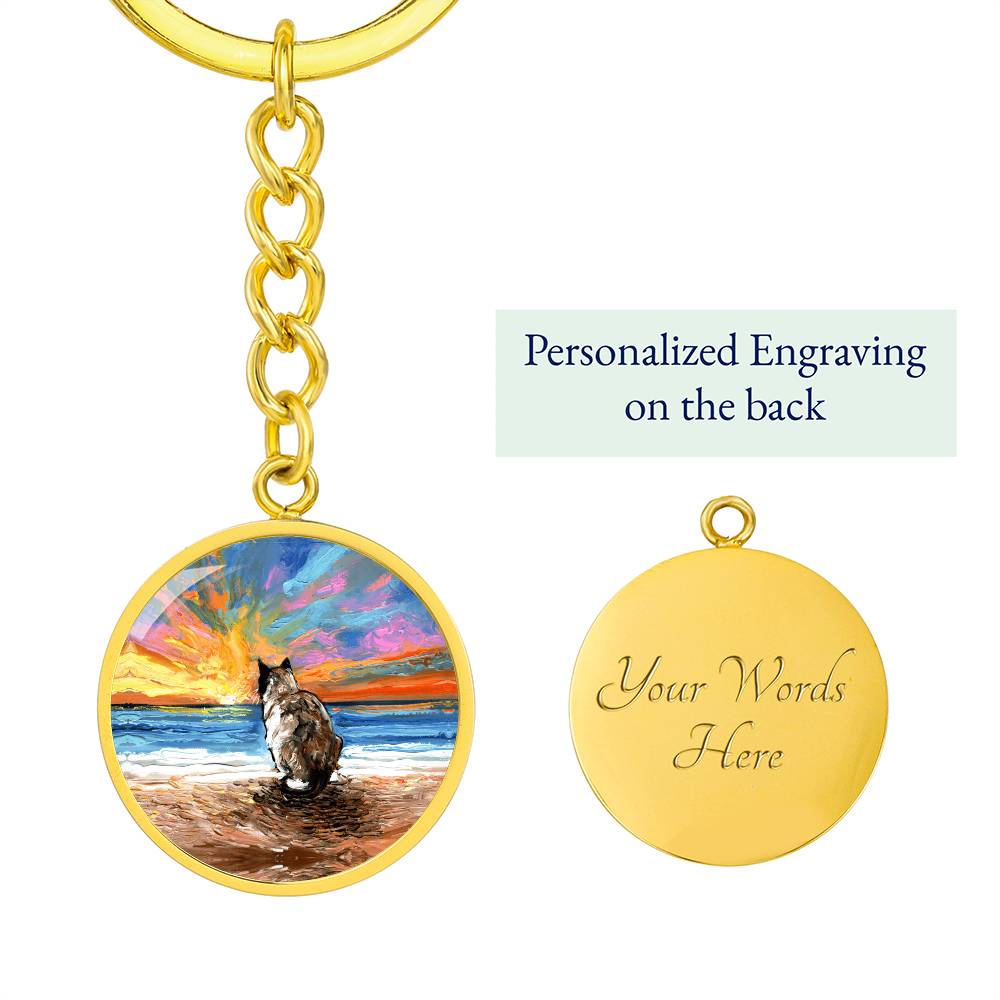 Beach Days - Snowshoe Cat Round Keychain