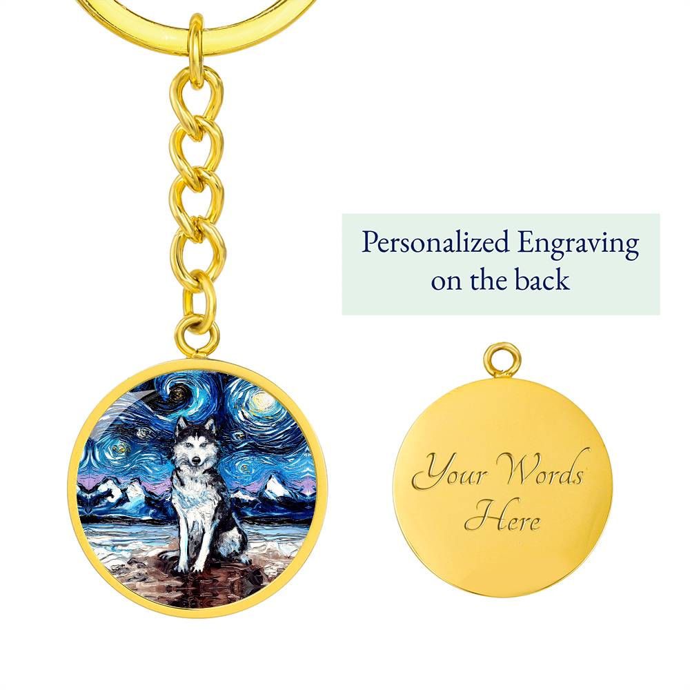 Husky Starry Night Round Keychain