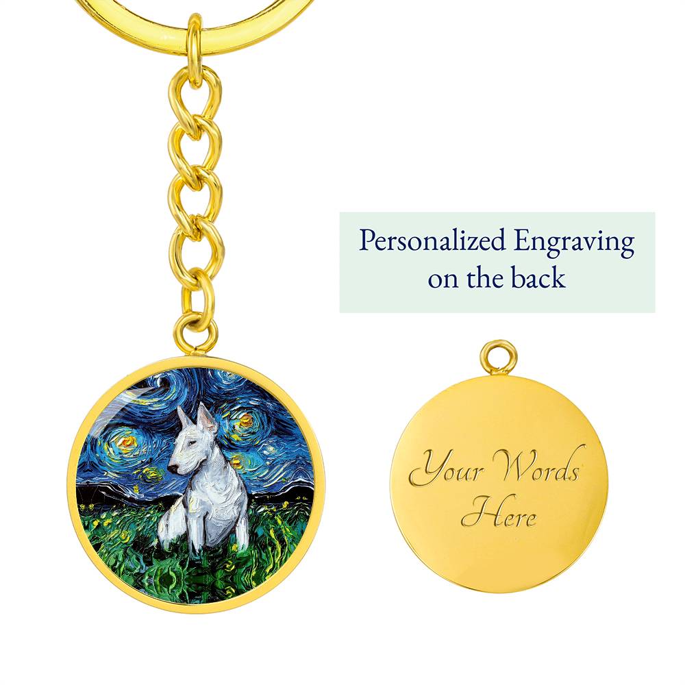Bull Terrier Starry Night Round Keychain