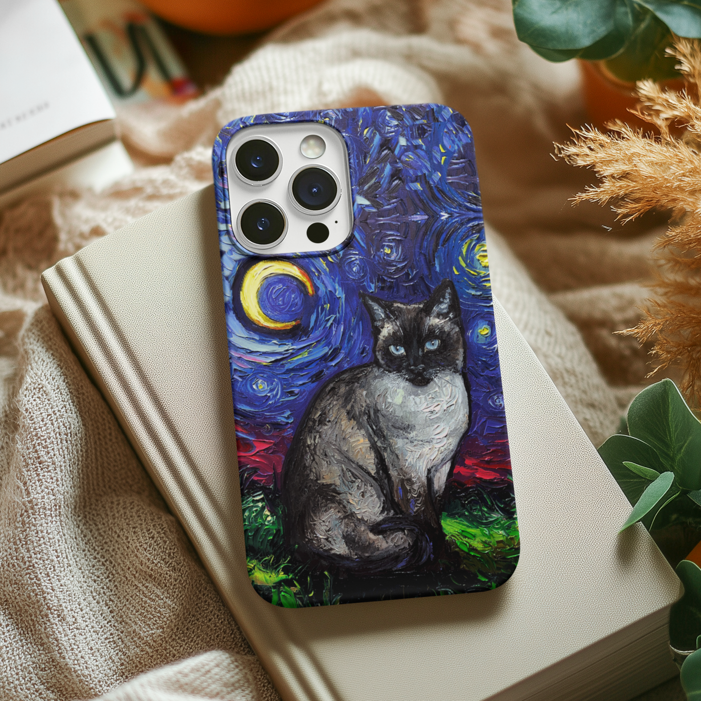 Siamese Cat Starry Night Art Phone Case