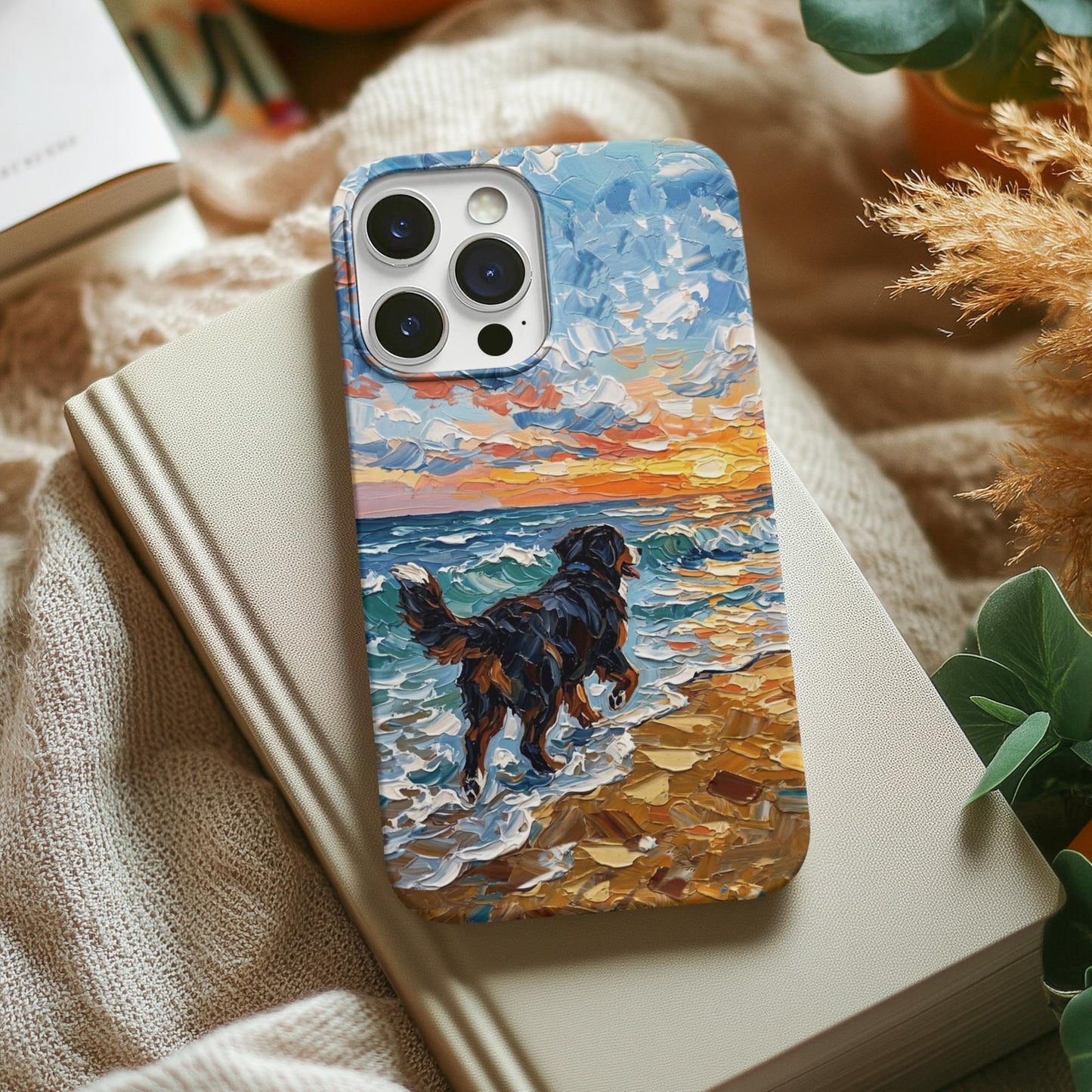 Bernese Mountain Dog Running on the Beach Art Phone Case