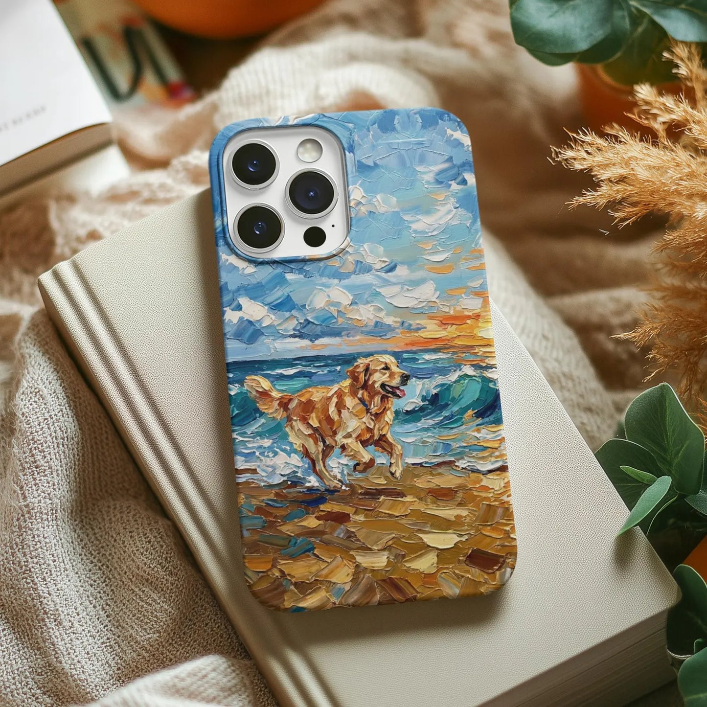 Golden Retriever Running on the Beach Art Phone Case
