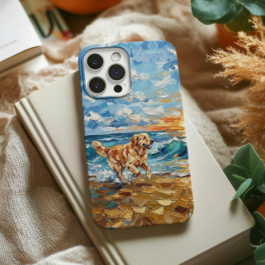 Golden Retriever Running on the Beach Art Phone Case