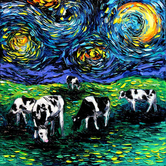Starry Night Cows CANVAS Art  Cow Art print Starry Starry Pasture Aja choose size Country farm animal farmer midwest decor