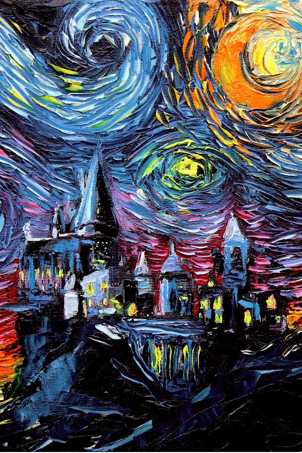 24x36 inch Art  Castle Starry Night print Fantasy by Aja
