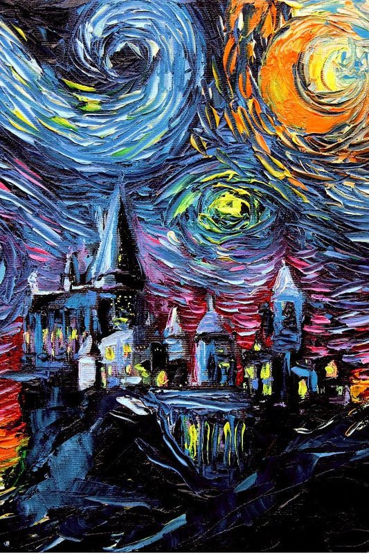 24x36 inch Art  Castle Starry Night print Fantasy by Aja