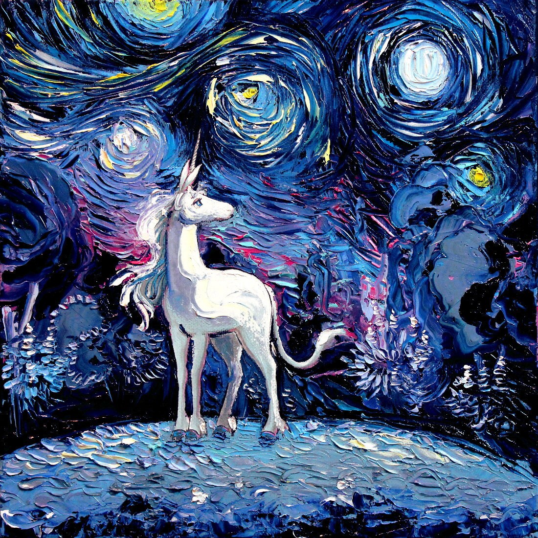 3 print set  Last Unicorn Art  Starry Night by Aja 8x8 10x10 12x12 20x20 and 24x24 inches choose your size