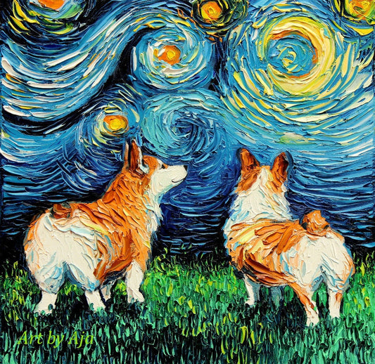 Corgi Art Starry Night Art Print dog art by Aja choose size and type of paper Corgi Butt pet owner pup puppy funny cute artwork