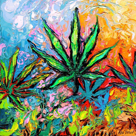 Pot Leaf Art Print Marijuana Cannabis Psychedelic artwork Free Your Mind by Aja 5x5 8x8 10x10 12x12 20x20 and 24x24 choose