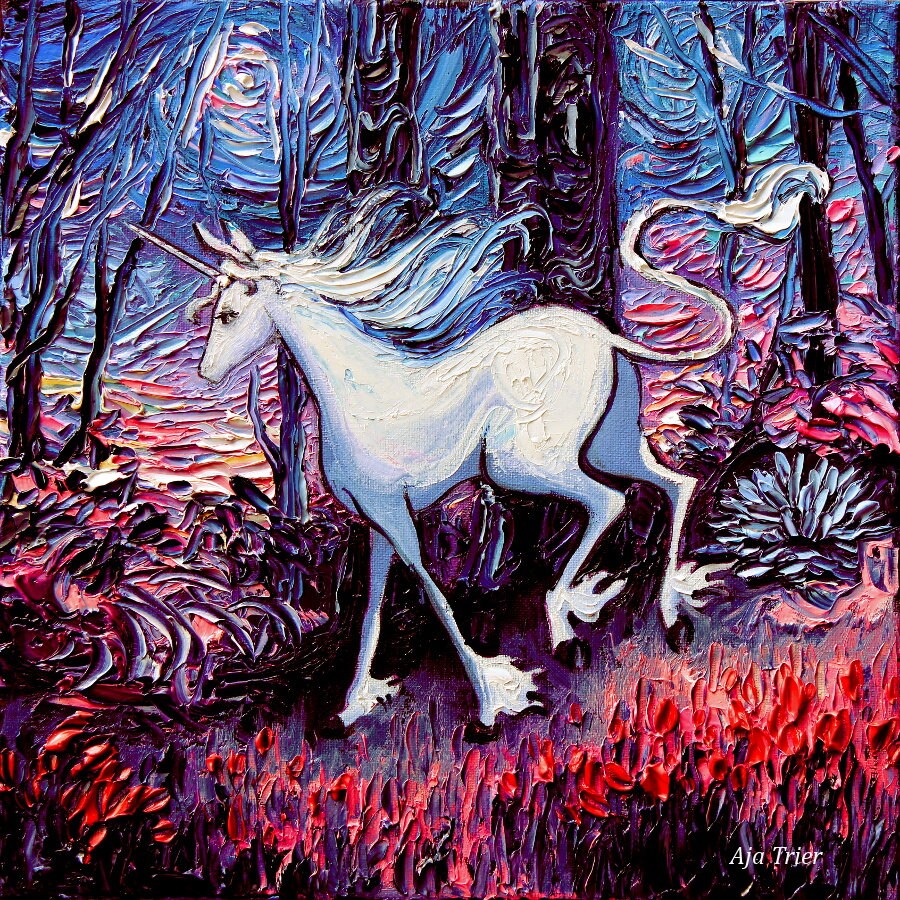 A Long Journey Last Unicorn Art  CANVAS print by Aja choose size fantasy art artwork pink purple girls room unicorn lover decor