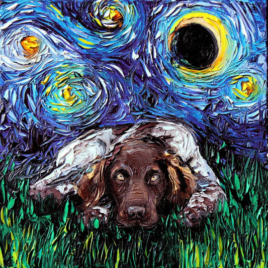 German Pointer Munsterlander Art Starry Night Art Paper Print dog lover gift art by Aja 8x8 10x10 12x12 20x20 24x24 inches choose size