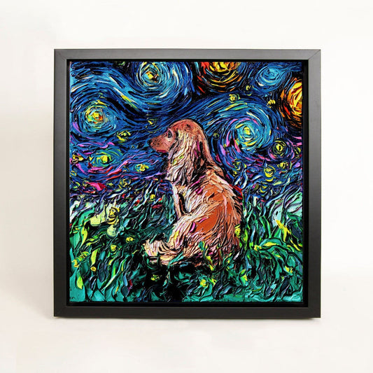Dachshund Art FRAMED CANVAS print starry night dog artwork Aja 8x8 10x10 12x12 16x16 20x20 24x24, 30x30 choose size