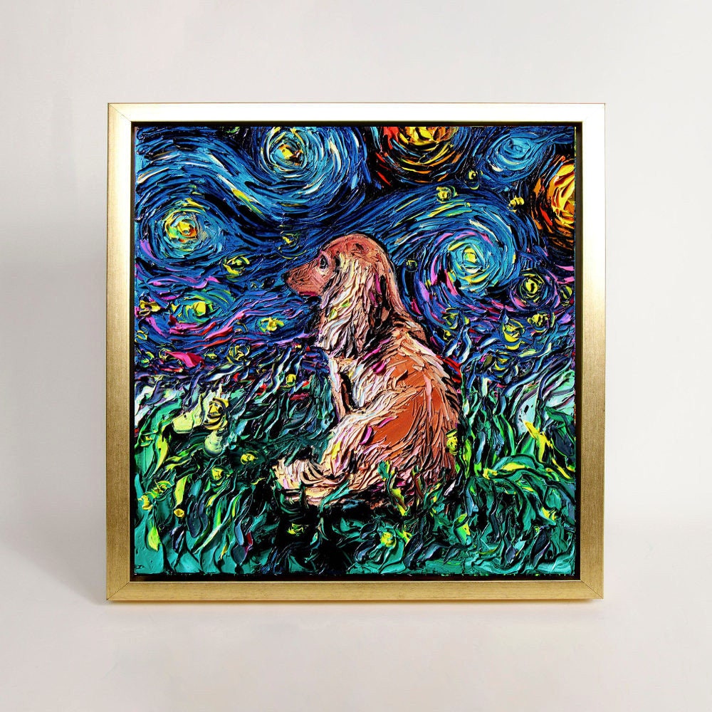 Dachshund Art FRAMED CANVAS print starry night dog artwork Aja 8x8 10x10 12x12 16x16 20x20 24x24, 30x30 choose size