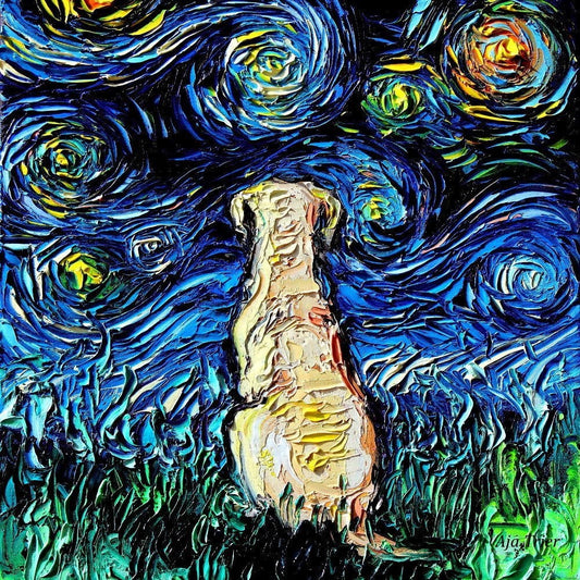 Yellow Labrador dog Art CANVAS print Starry Night Aja choose size yellow lab home decor wall artwork