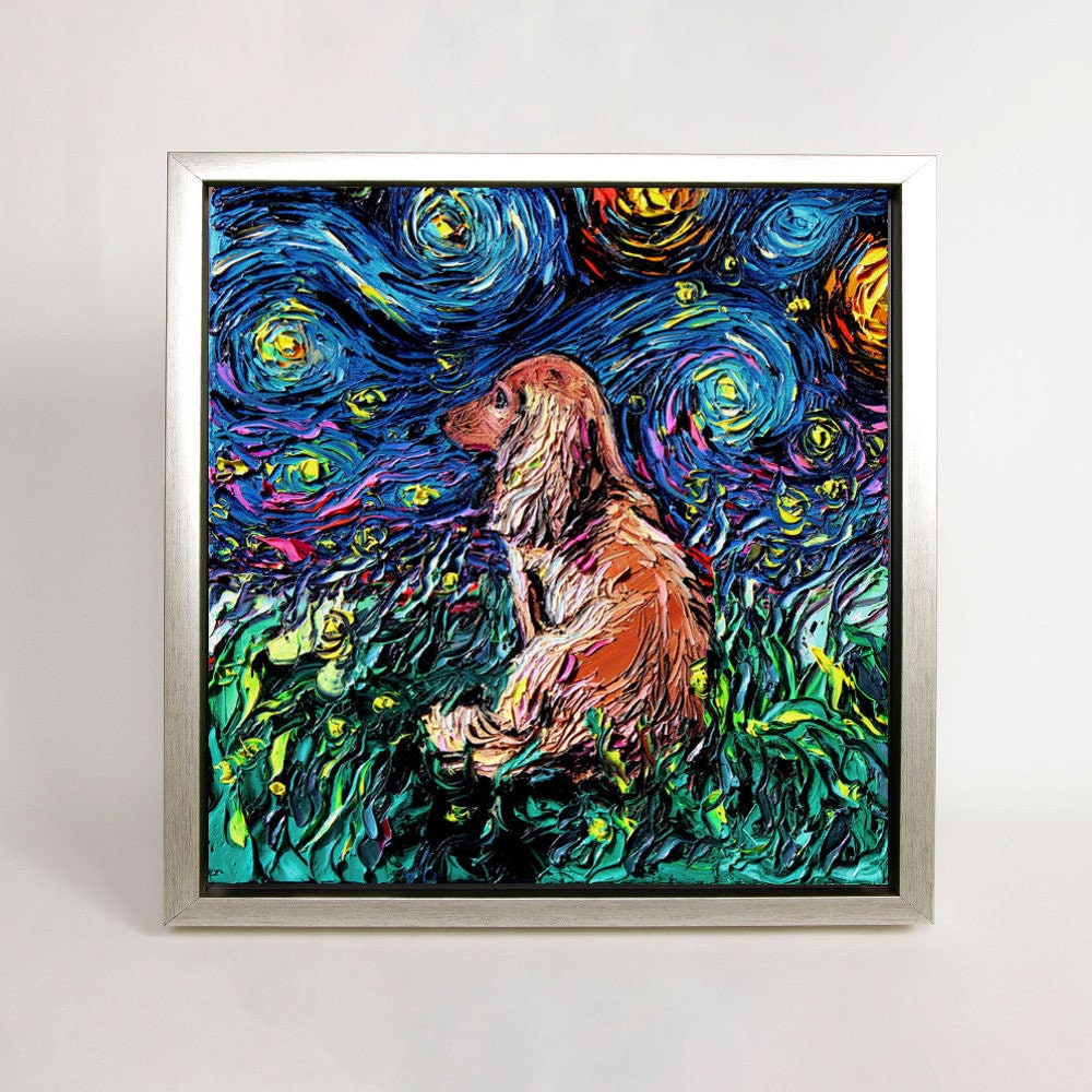 Dachshund Art FRAMED CANVAS print starry night dog artwork Aja 8x8 10x10 12x12 16x16 20x20 24x24, 30x30 choose size
