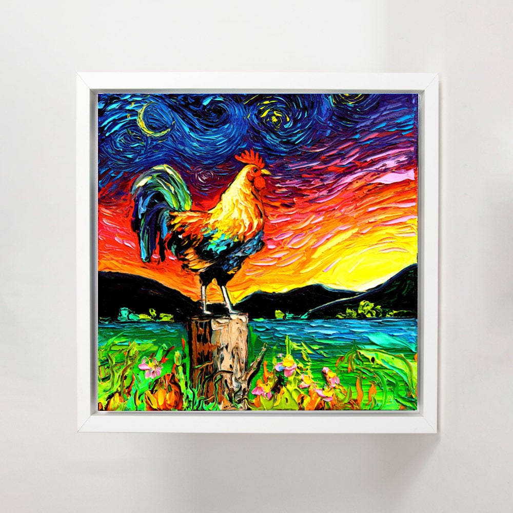Rooster Art FRAMED CANVAS print country farm artwork by Aja 8x8 10x10 12x12 16x16 20x20 24x24, 30x30 choose size