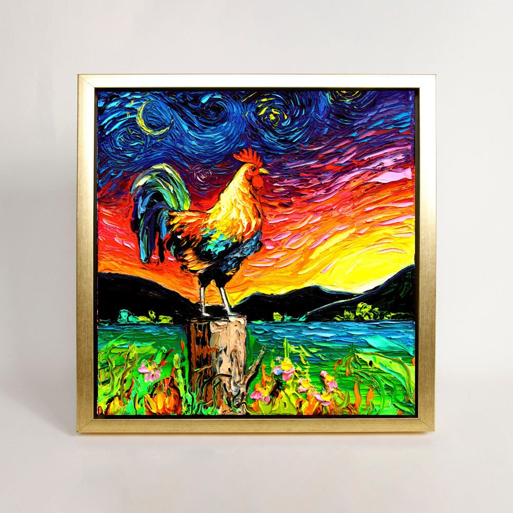 Rooster Art FRAMED CANVAS print country farm artwork by Aja 8x8 10x10 12x12 16x16 20x20 24x24, 30x30 choose size