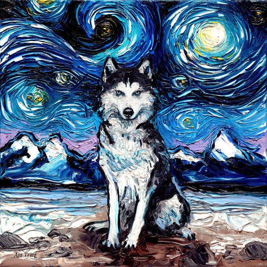 Siberian Husky Starry Night dog Art CANVAS print by Aja canine cute pup choose your size