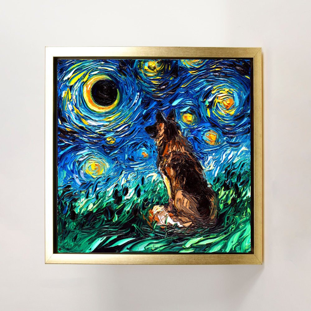 German Shepherd Art FRAMED CANVAS print starry night dog artwork Aja 8x8 10x10 12x12 16x16 20x20 24x24, 30x30 choose size