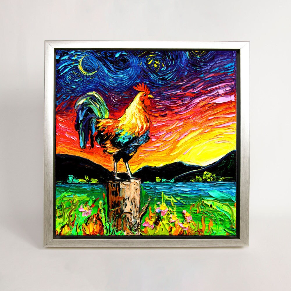 Rooster Art FRAMED CANVAS print country farm artwork by Aja 8x8 10x10 12x12 16x16 20x20 24x24, 30x30 choose size