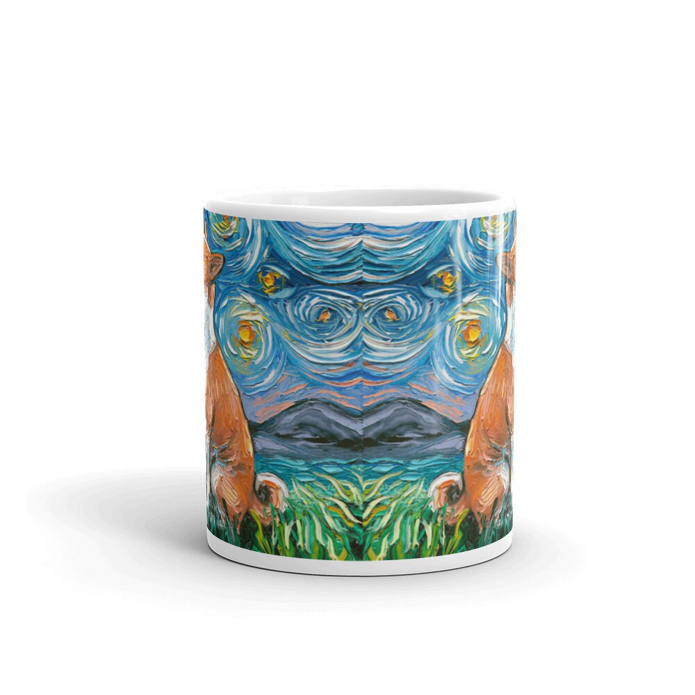 Basenji Night Coffee Mug Dog Lover Starry Night Art by Aja ceramic cup