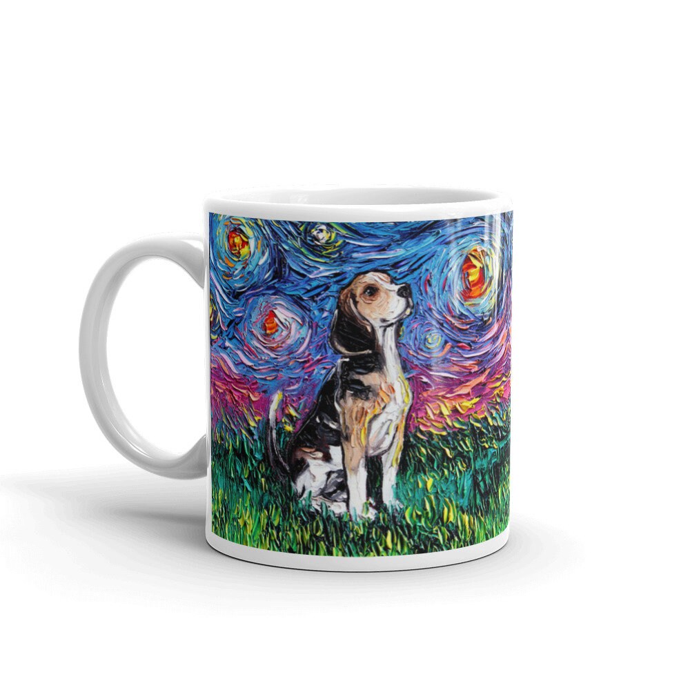 Beagle Night Coffee Mug Dog Lover Starry Night Art by Aja ceramic cup