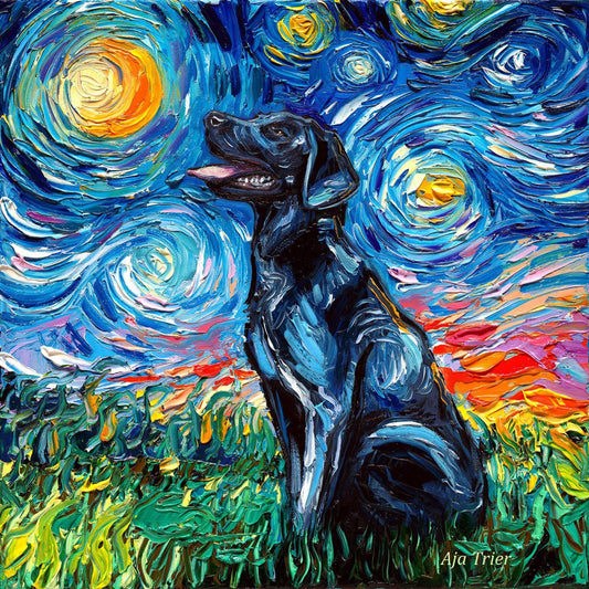 Black Labrador Starry Night Dog Art CANVAS print by Aja choose size cute pup adorable happy Black Lab