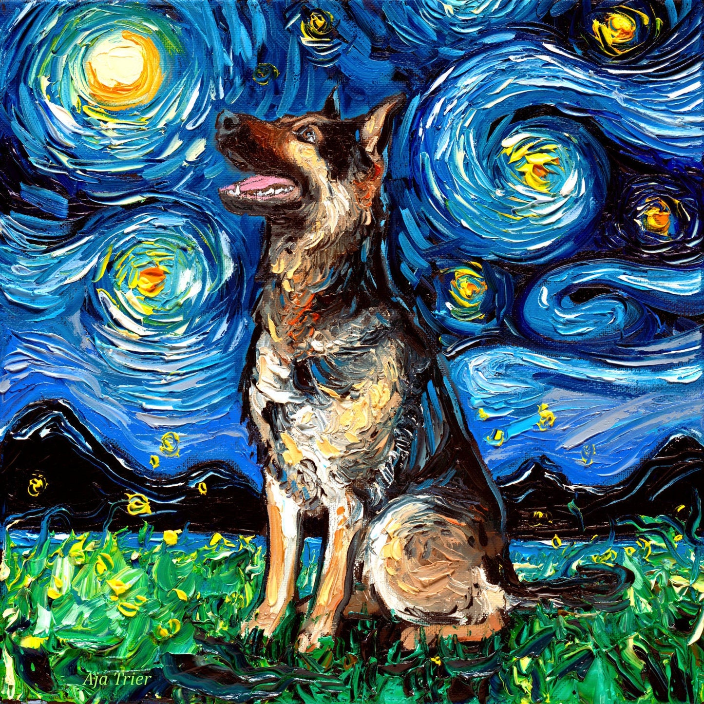 German Shepherd Starry Night Dog Canvas Print Impressionist Wall Art Veterinarian Artwork Print Gallery Wall Art Dog Lover Gift Home Decor