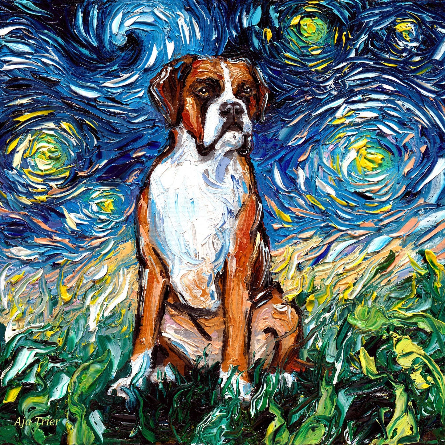 Boxer Dog Starry Night Canvas Print Impressionist Dog Wall Art Dog Lover Gift Colorful Dog Print Gallery Wall Art Pet Home Decor