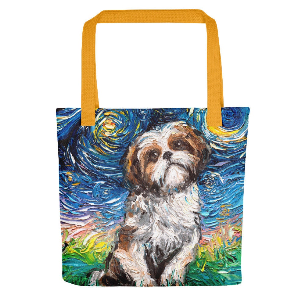 Shih Tzu Dog Starry Night Tote bag handbag artwork by Aja hound dog lover gift