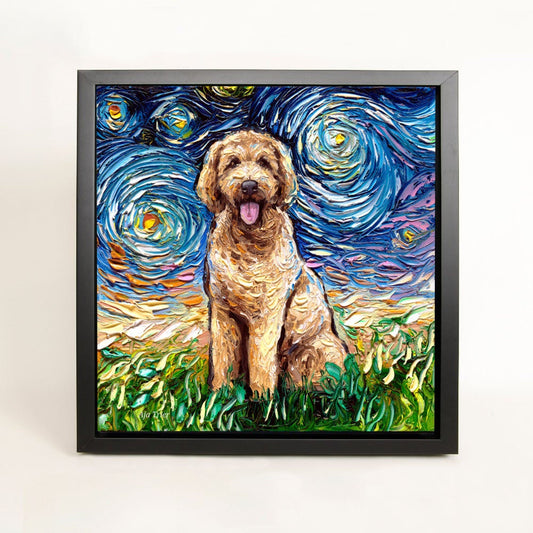 Goldendoodle Art FRAMED CANVAS print Starry Night dog artwork Aja 8x8 10x10 12x12 16x16 20x20 24x24, 30x30 choose size