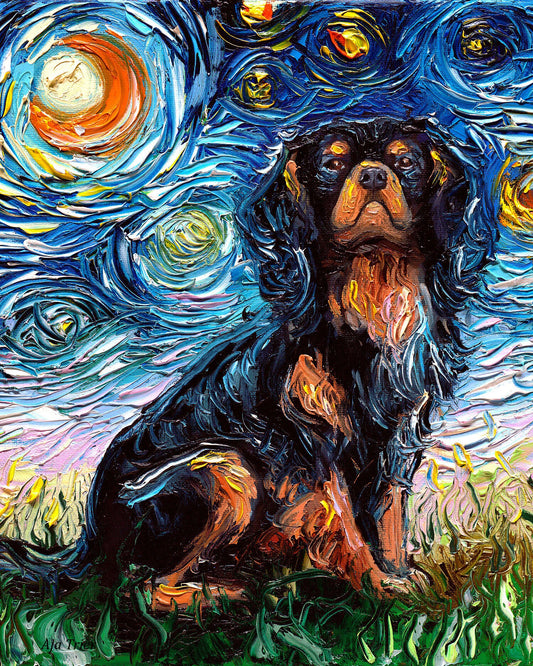 Cavalier King Charles Spaniel Art 8x10 Starry Night Print dog lover gift cute art by Aja pup pet poster wall art decor picture