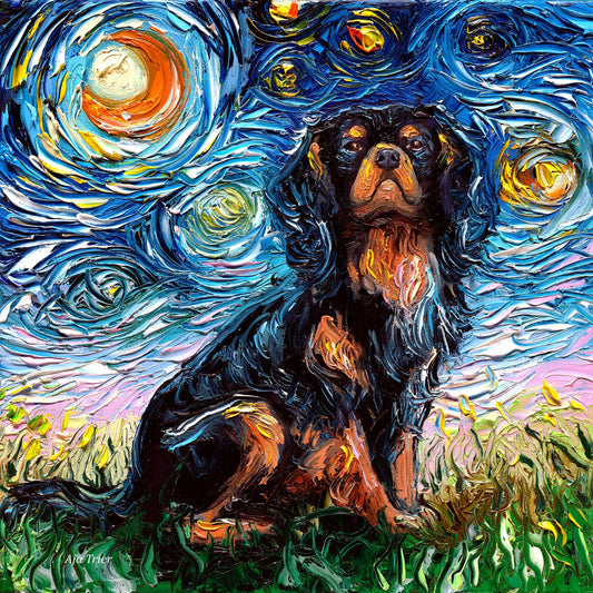 Cavalier King Charles Spaniel Art Starry Night Art Print dog art by Aja choose size and type of paper pet owner pup artwork