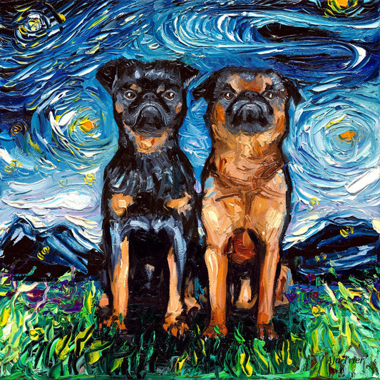 Petit Brabancon Art Starry Night Art Print Brussels Griffon dog art by Aja choose size and type of paper pet owner pup artwork