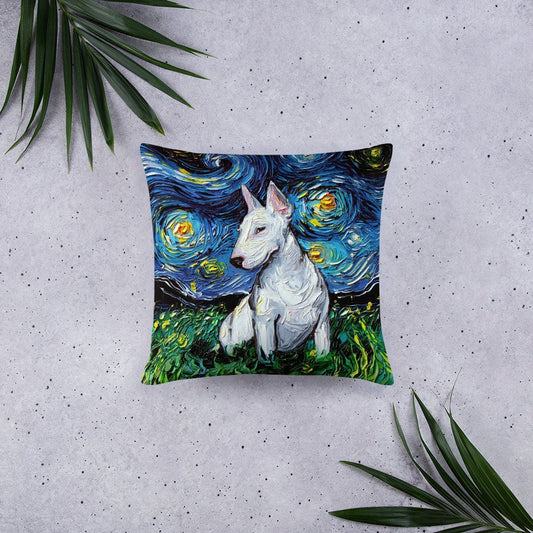 Bull Terrier Throw Pillow Starry Night Dog Art by Aja 18x18 inch cover 16x16 inches stuffed comes with insert accent pillow home decor