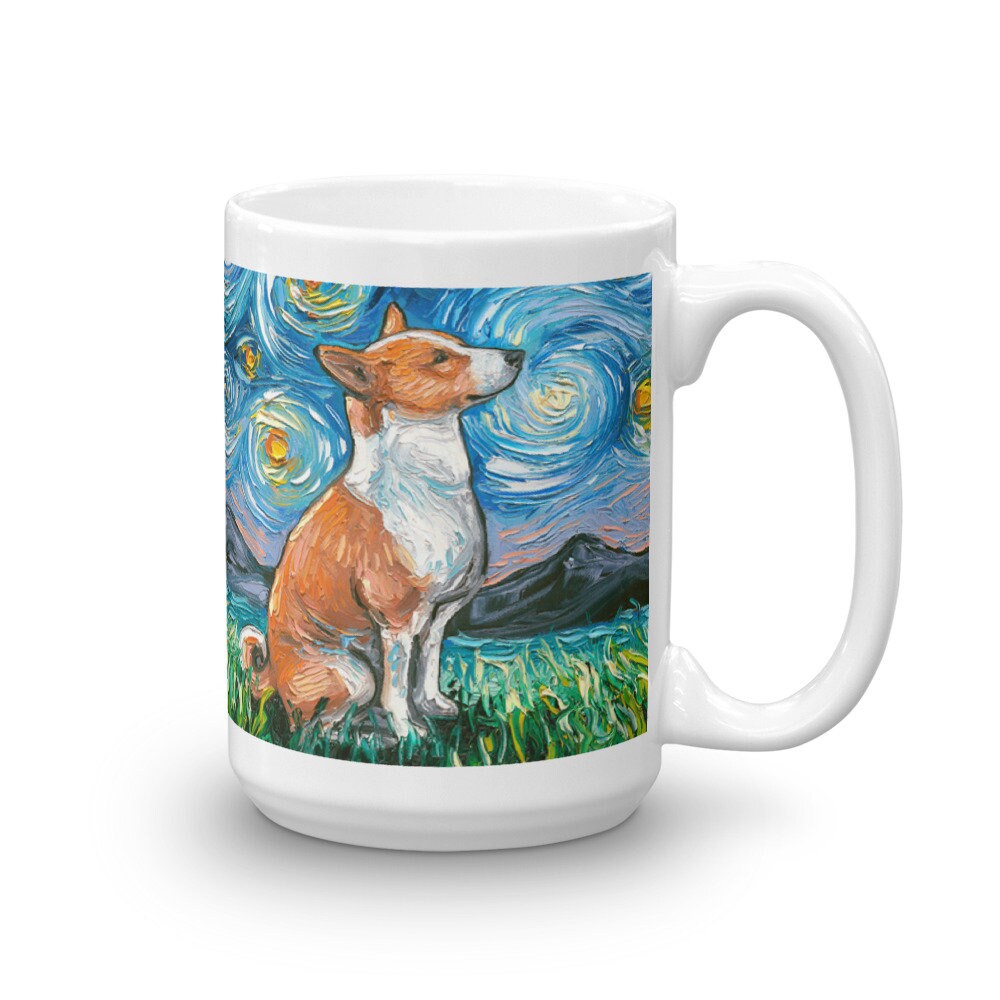 Basenji Night Coffee Mug Dog Lover Starry Night Art by Aja ceramic cup