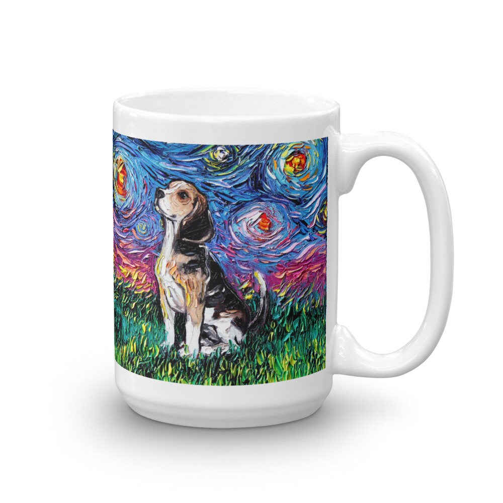 Beagle Night Coffee Mug Dog Lover Starry Night Art by Aja ceramic cup