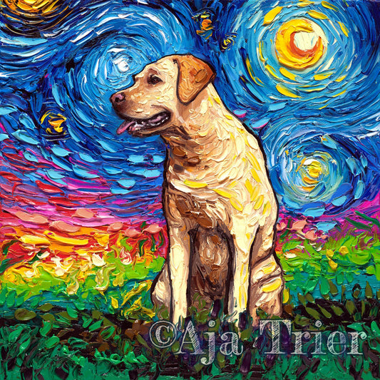 Yellow Labrador Art  Starry Night Art Print by Aja choose size pet artwork blonde lab pup Golden Labrador pet animal