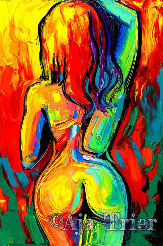 Abstract Nude stretched canvas print colorful art by Aja Carnivale 24x36 inches colorful art wall decor picture female figure