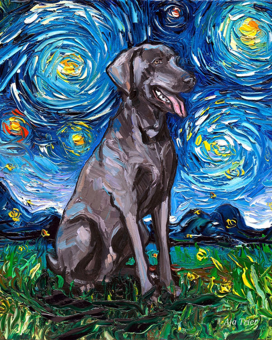 Weimaraner  Art 8x10 Starry Night Print dog lover gift cute art by Aja pup puppy pet poster wall art decor picture