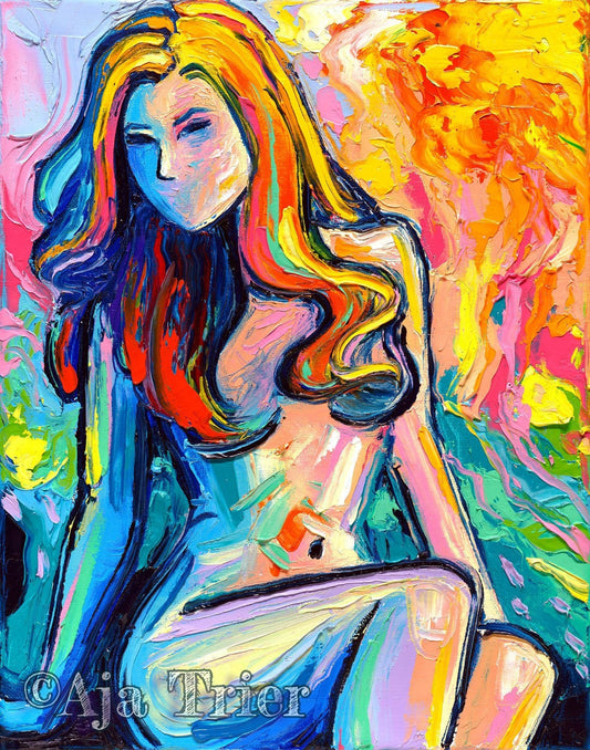 Abstract Nude  Print  reproduction by Aja 9x12 12x18 18x24 30x45 inches you choose size and paper Cast No Shadow female colorful figure