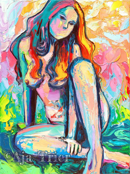 Abstract Nude art print by Aja 9x12 12x18 18x24 30x45 inches you choose size and paper Bloom female figure colorful contemporary artwork