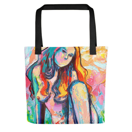 Abstract Female Nude Art Colorful Tote bag handbag artwork by Aja AllOver Print Bloom 15x15 inches