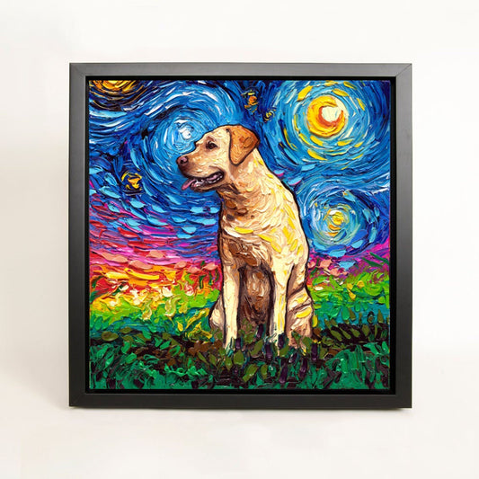 Yellow Labrador Art FRAMED CANVAS print starry night dog lab artwork Aja 8x8 10x10 12x12 16x16 20x20 24x24, 30x30 choose size