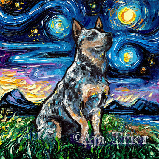 Blue Heeler Starry Night Canvas Print | Australian Cattle Dog Art | Dog Wall Art | Dog Lover Gift | Gallery Wall Art | Home Decor Art by Aja
