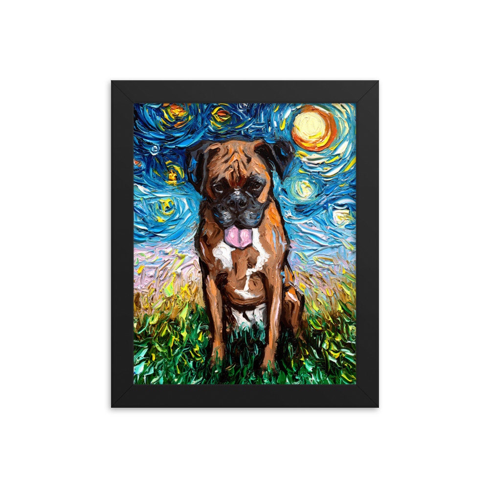 Boxer Dog Boxsue Framed Photo Paper Poster Art Starry Night Art Print dog lover gift cute art by Aja choose size SHIPS WORLDWIDE