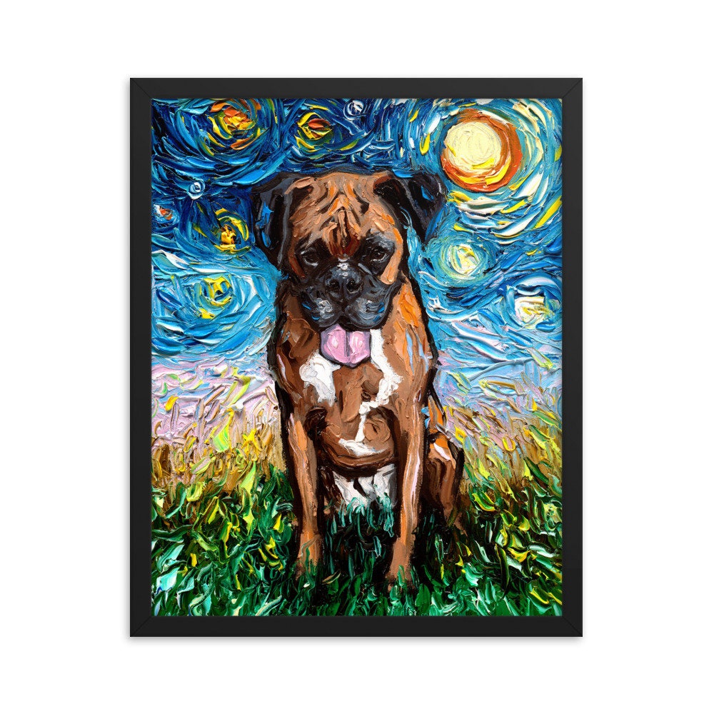 Boxer Dog Boxsue Framed Photo Paper Poster Art Starry Night Art Print dog lover gift cute art by Aja choose size SHIPS WORLDWIDE