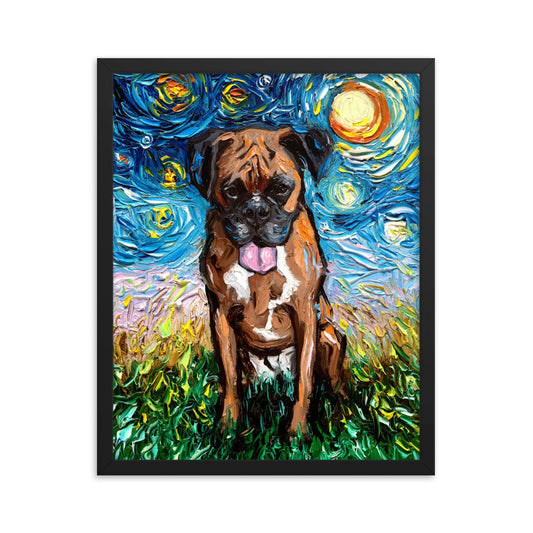 Boxer Dog Boxsue Framed Photo Paper Poster Art Starry Night Art Print dog lover gift cute art by Aja choose size SHIPS WORLDWIDE