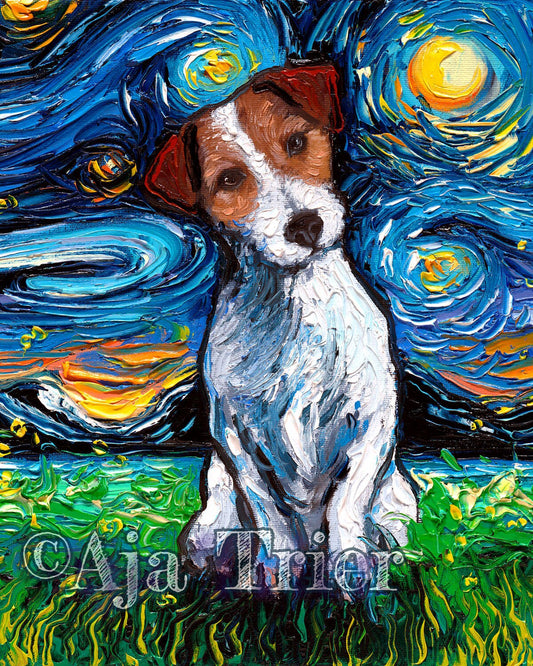 Jack Russell Terrier Rectangular Art Starry Night Art Print dog lover gift cute art by Aja pup puppy choose size and type of paper